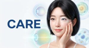 시력 교정 후 회복과 관리를 상징하는 평온한 표정의 모델
